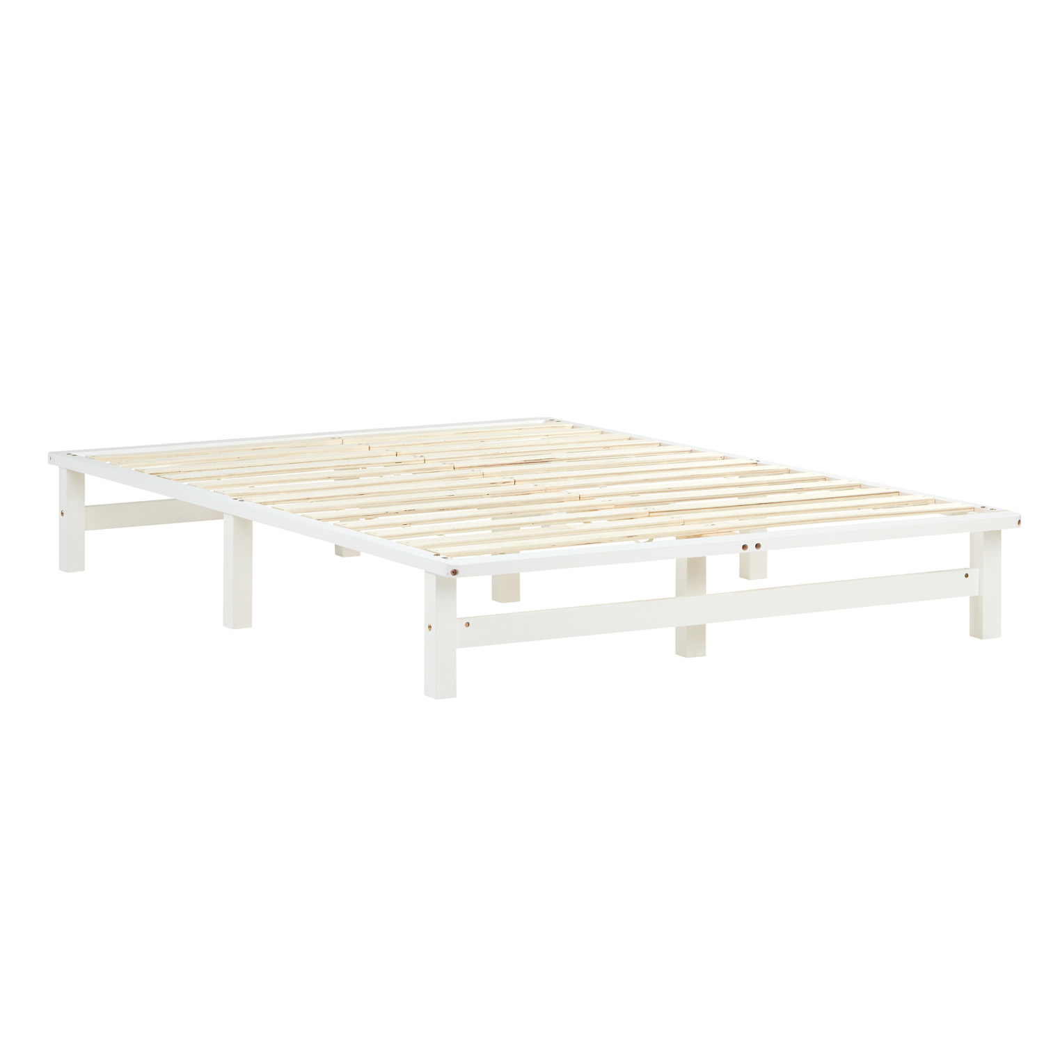Pallet Bed 140x200 cm White | Double Bed with Mattress | with Slatted Frame | Wood | Kids Youth Guest Bedroom