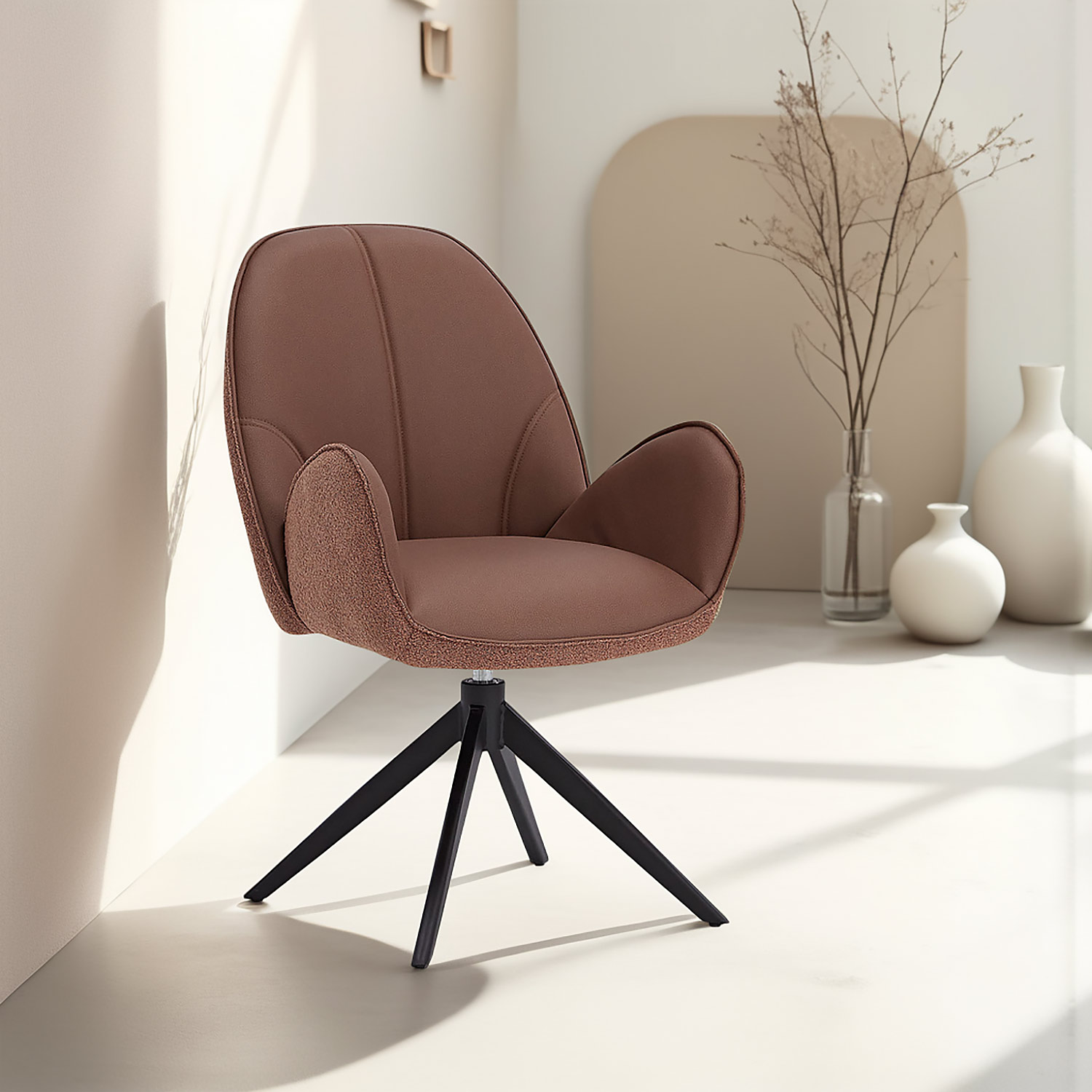Stilvoll sitzen in unseren neuen Drehstühlen Dining Chair Set of 6 Modern Egg Chairs Bouclé Leather Brown Armchairs Dining Room Chairs Upholstered Chairs Eames Chairs