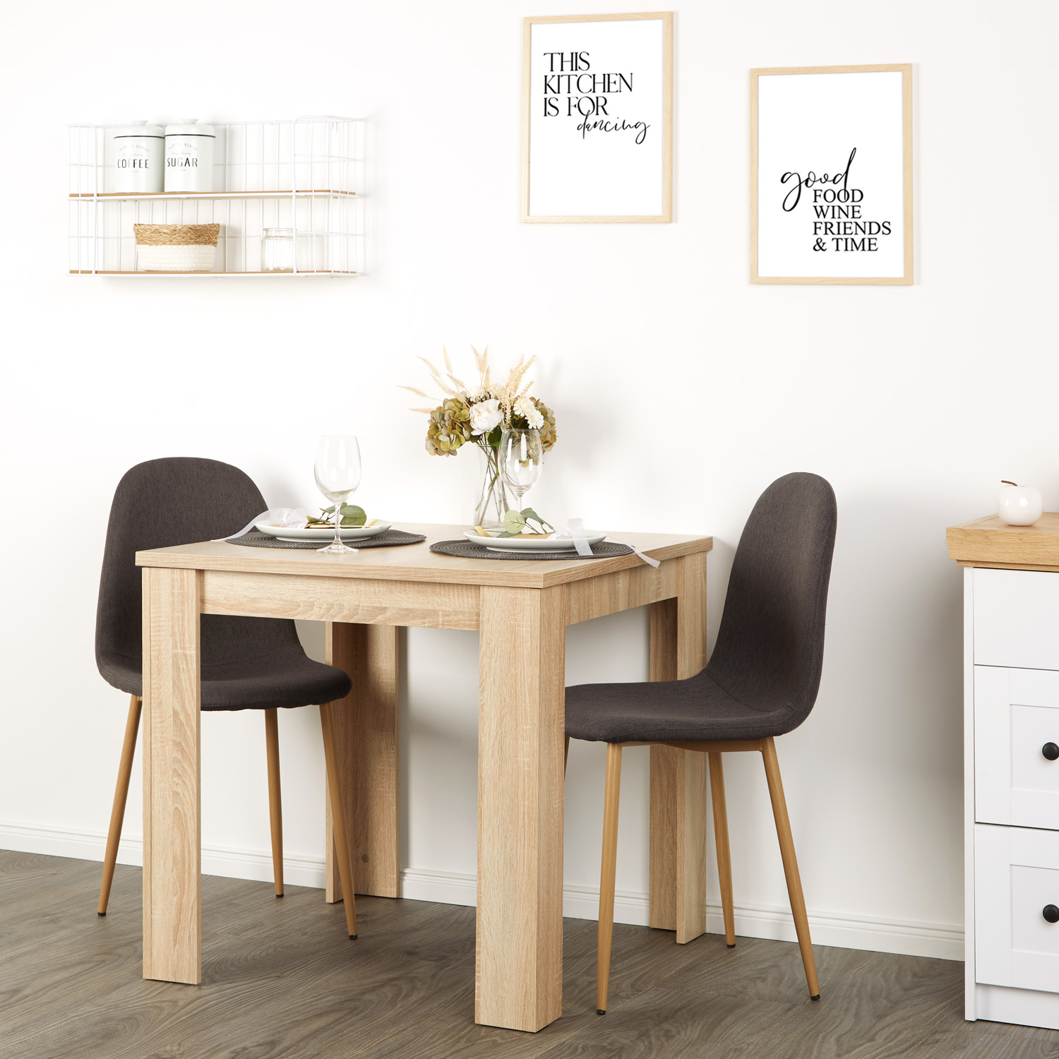 Upholstered Chair Linen Anthracite | Set of 4 | rounded Backrest | without Armrests | Kitchen Dining Room Office
