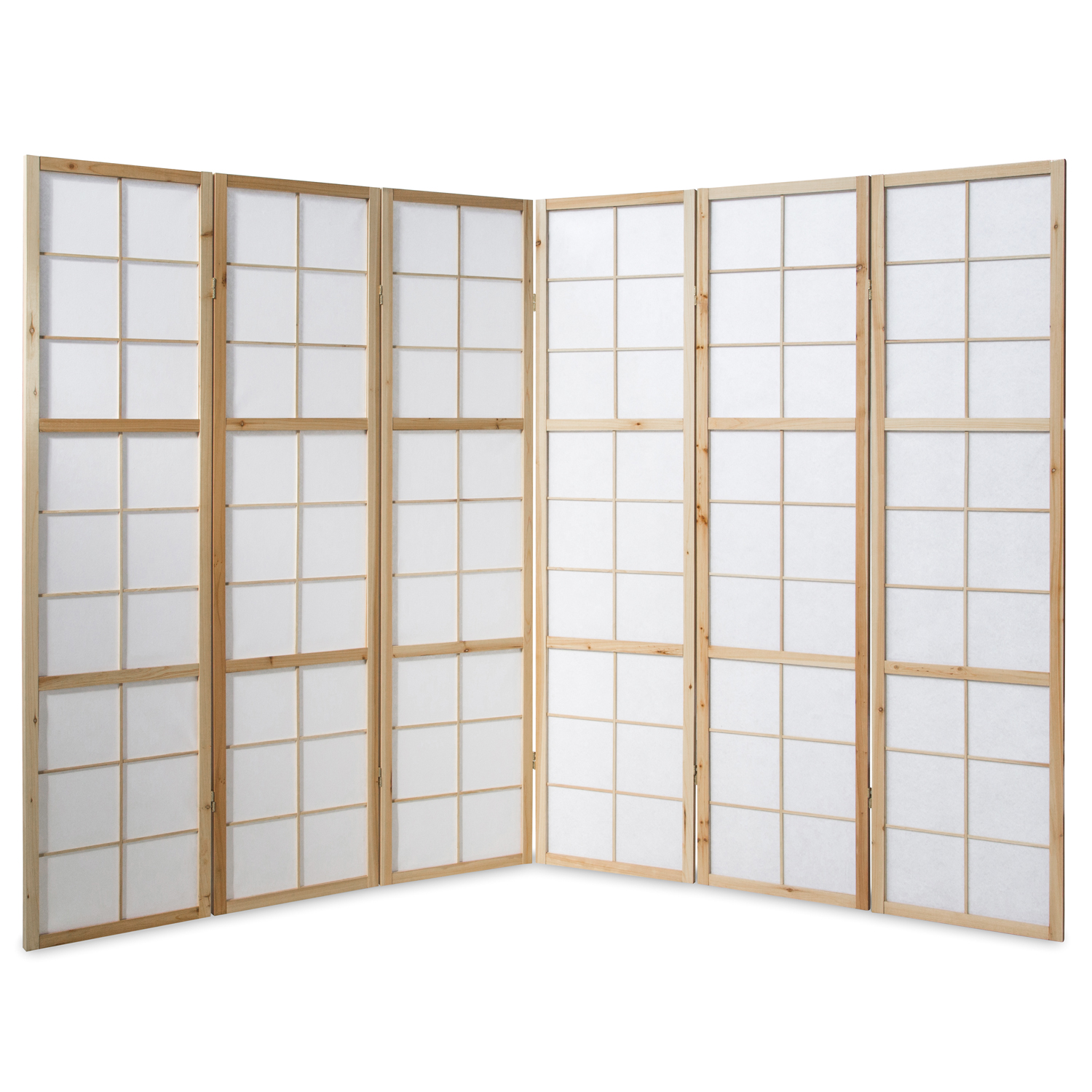 Paravent Natural Shoji Rice Paper White | 6-panel | Wood | Room Divider Partition Privacy Screen