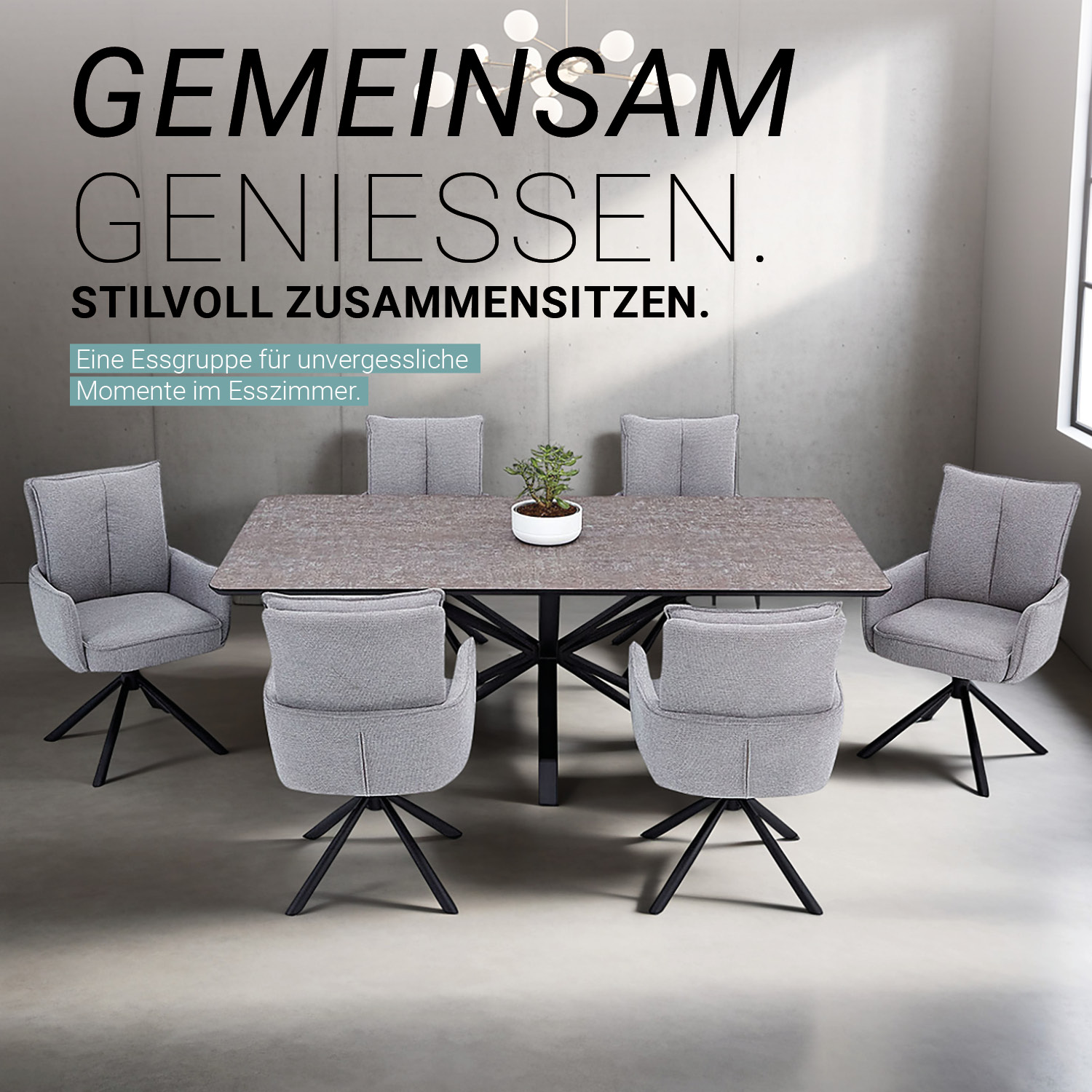 Modern Dining Table 200x100 cm Brown Black with 6 Grey Fabric Chairs Dining Room Table 8 Seater Industrial Look