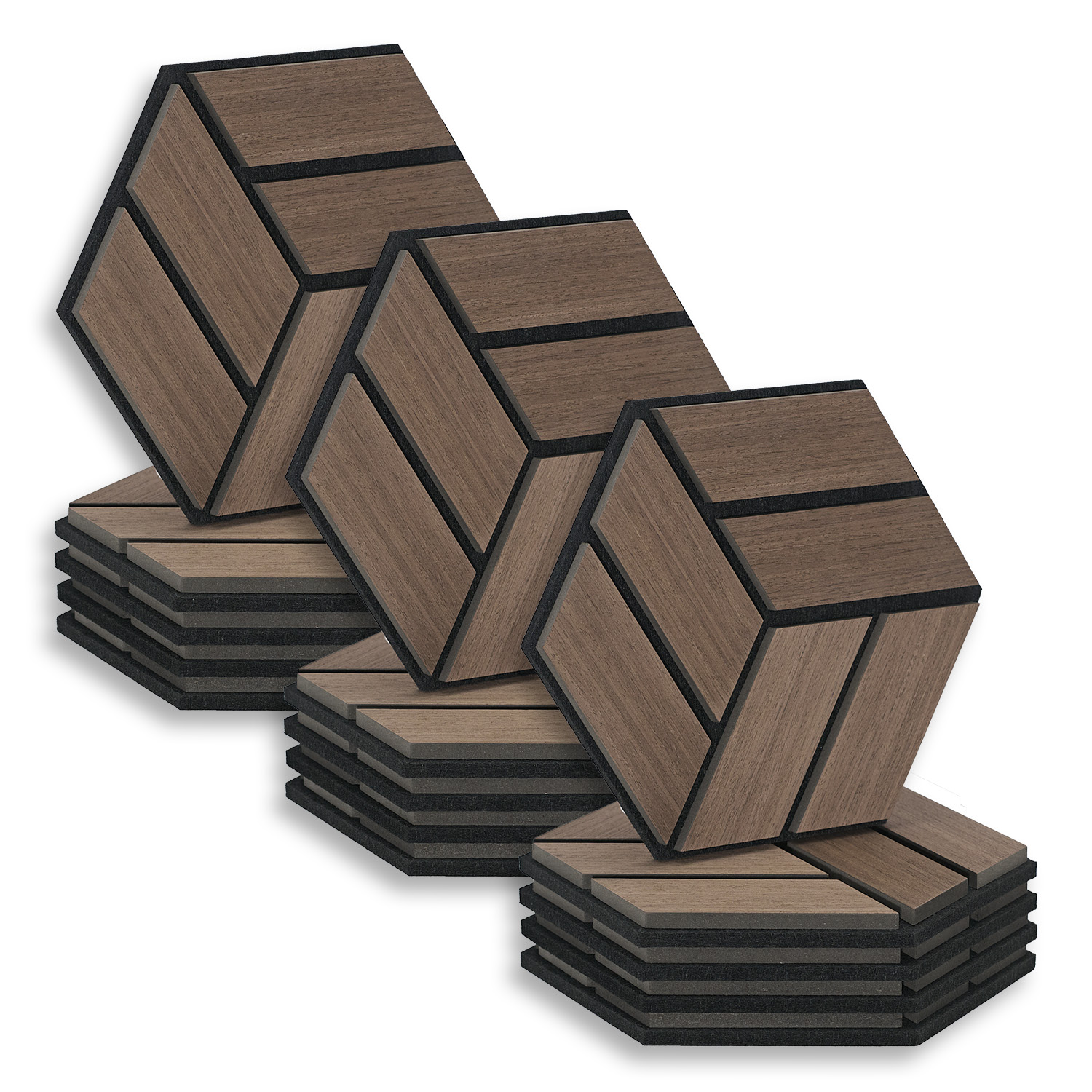 Acoustic Panels Wall Panels Hexagon Honeycomb 30 x 26 cm Brown Walnut | Wood | 15-piece Set | 3D Acoustic Panels Wall Panels Hexagon Honeycomb 30 x 26 cm Brown Walnut | Wood | 15-piece Set | 3D