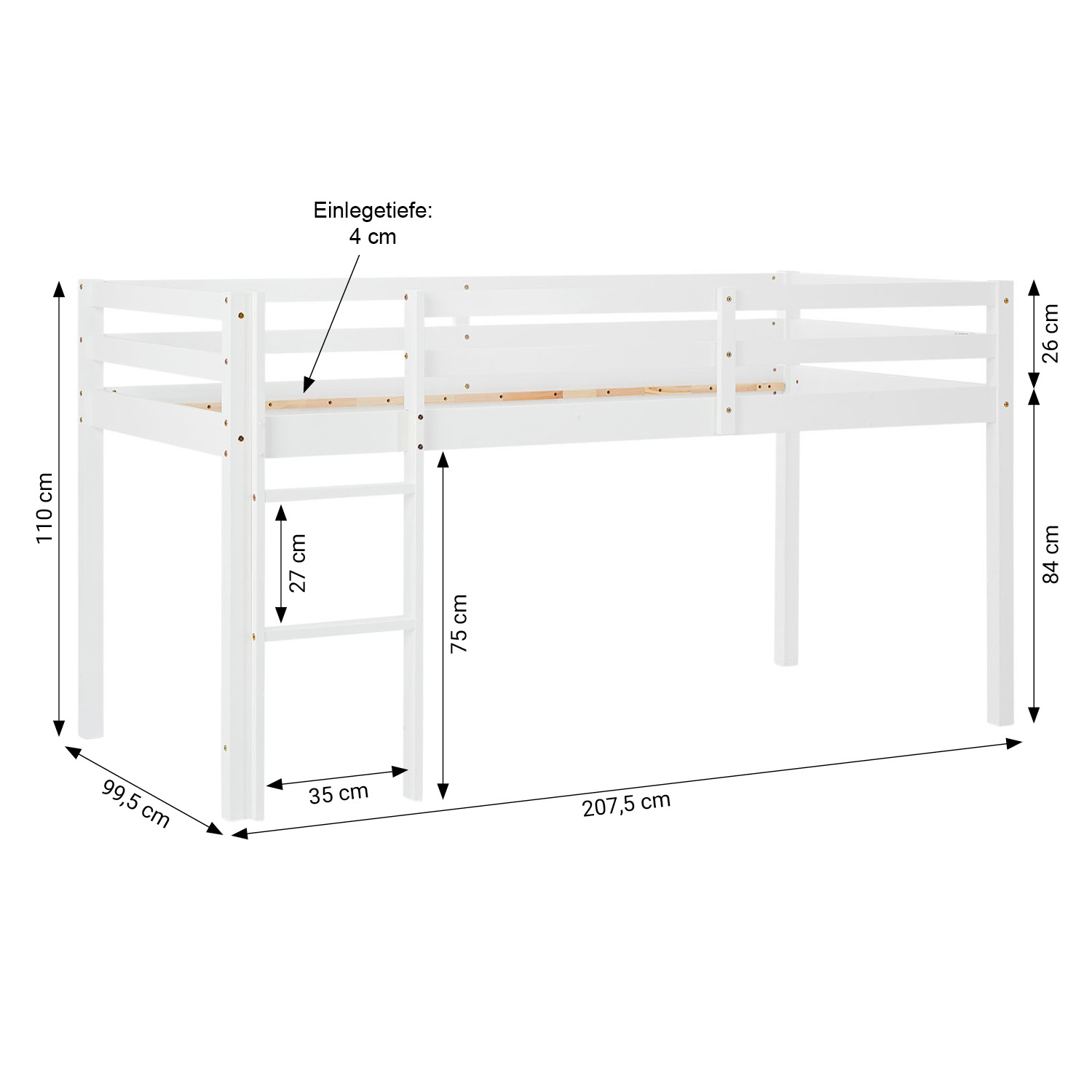 Hochbett Kinder 90x200 cm Kinderbett Kinderhochbett Stockbett Tunnel Vorhang Turm Mint Grün Rutsche Holz Massiv Lattenrost Matratze