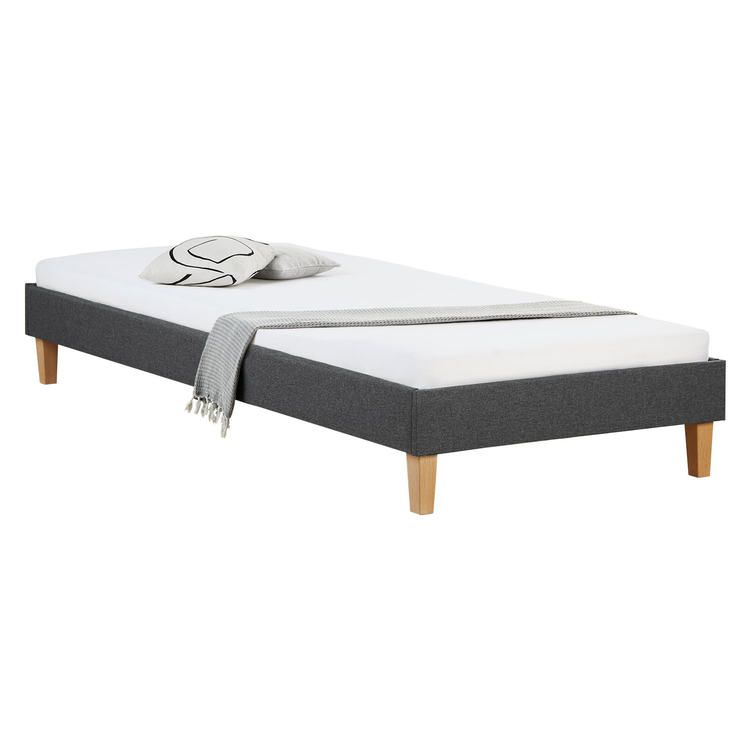 Upholstered Bed with Mattress 90x200 Slatted Frame Single Bed Fabric Bedstead Bed Grey