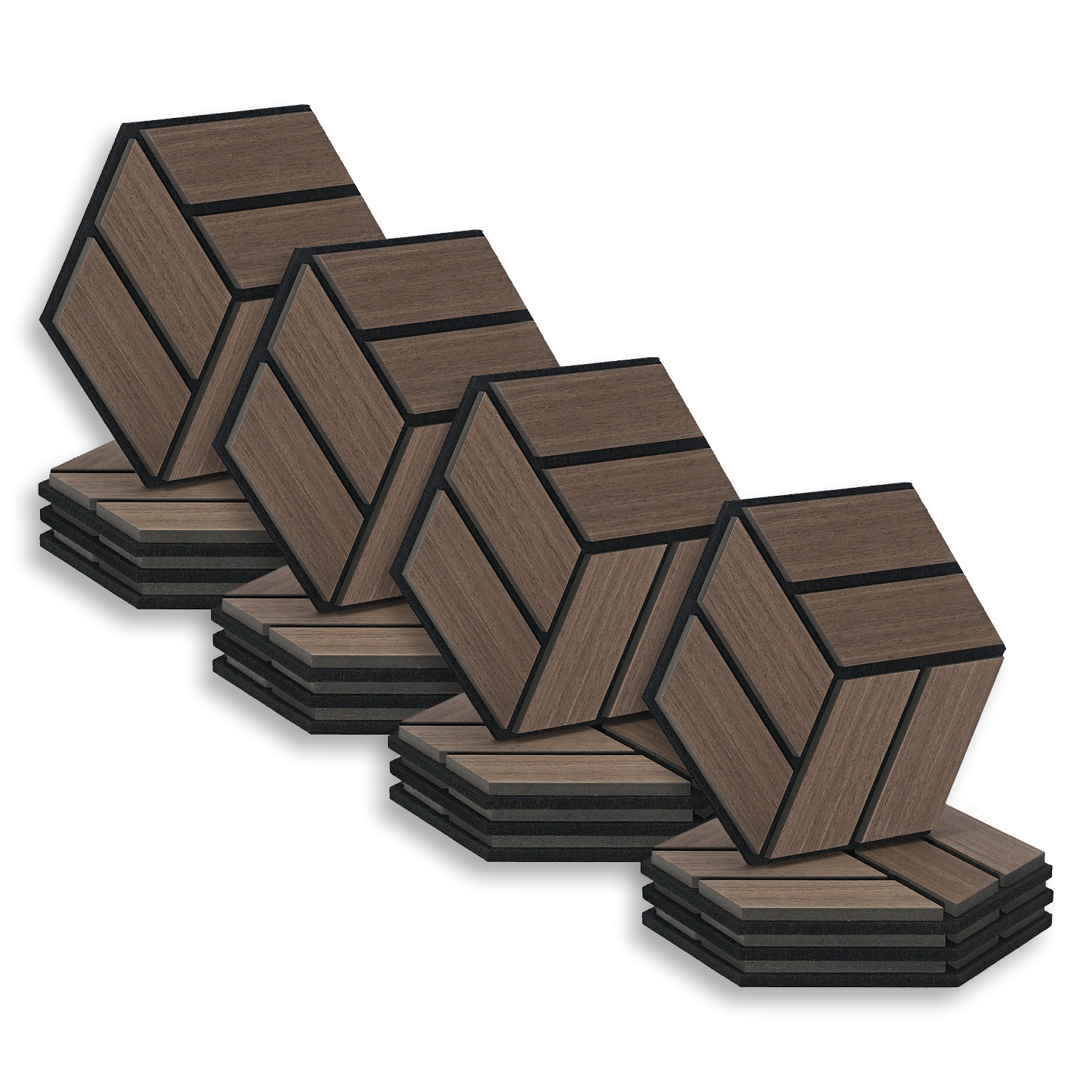 Acoustic Panels Wall Panels Hexagon Honeycomb 30 x 26 cm Brown Walnut | Wood | 16-piece Set | 3D Acoustic Panels Wall Panels Hexagon Honeycomb 30 x 26 cm Brown Walnut | Wood | 16-piece Set | 3D