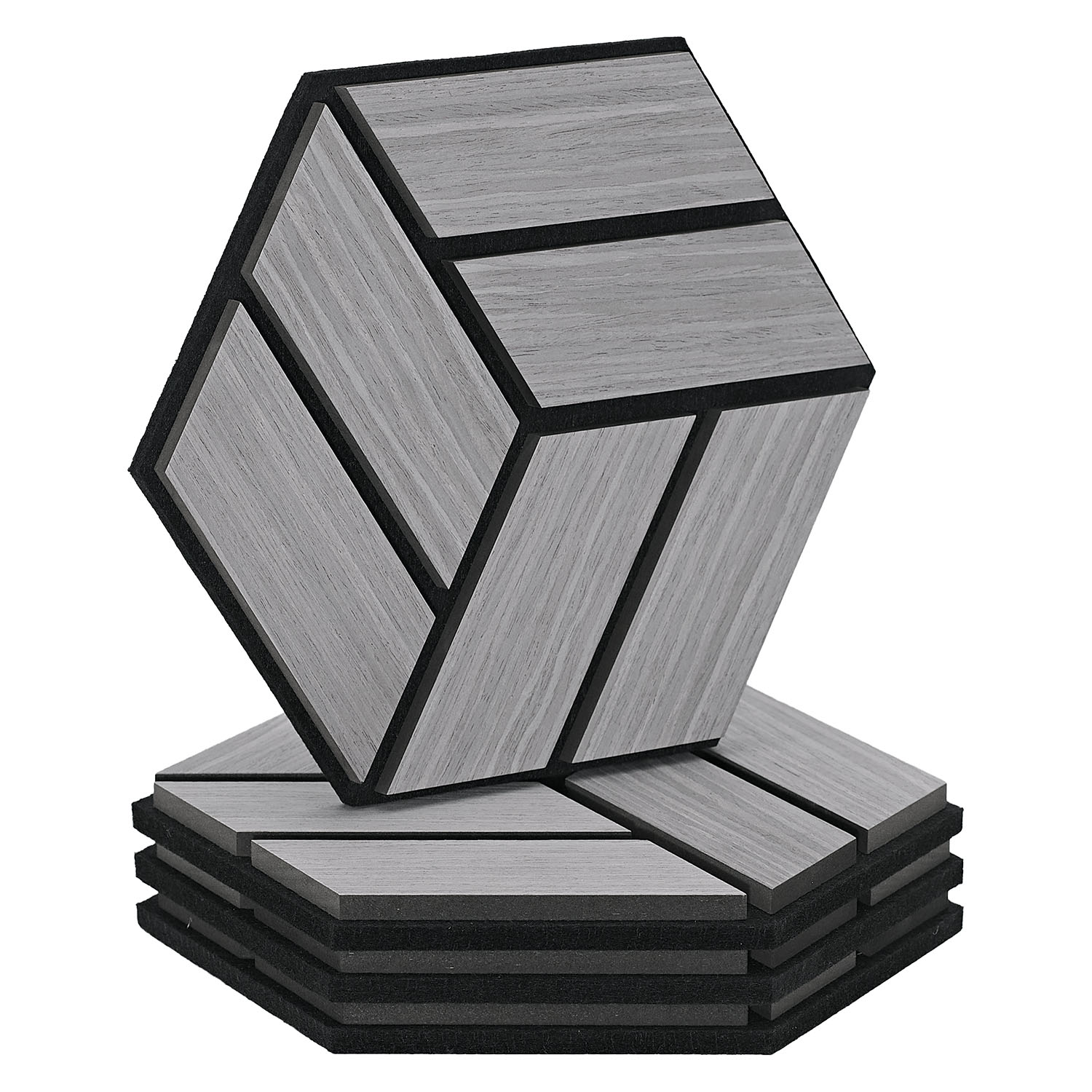 Acoustic Panels Wall Panels Hexagon Honeycomb 30 x 26 cm Grey | Wood | 4-piece Set | 3D Acoustic Panels Wall Panels Hexagon Honeycomb 30 x 26 cm Grey | Wood | 4-piece Set | 3D