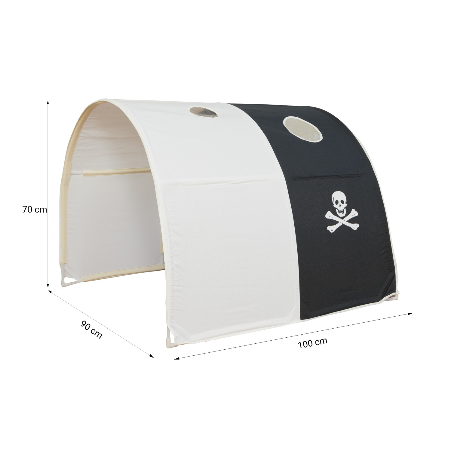 Loftbed 90x200 cm with Tower Tunnel Slide Mattress Bunk bed Childrens bed Solid Pine Wood Slats Curtain Black Pirate