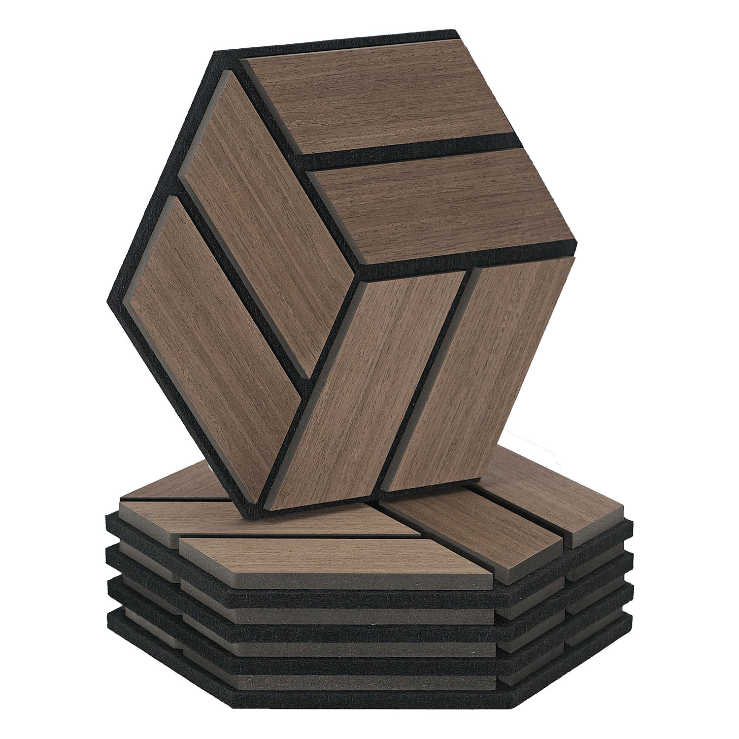 Acoustic Panels Wall Panels Hexagon Honeycomb 30 x 26 cm Brown Walnut | Wood | 5-piece Set | 3D Acoustic Panels Wall Panels Hexagon Honeycomb 30 x 26 cm Brown Walnut | Wood | 5-piece Set | 3D