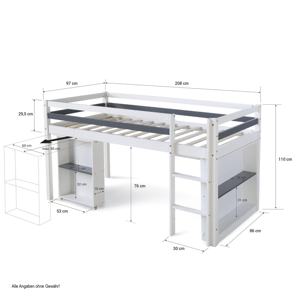 Loft Bed Kids 90x200 cm White with Desk | with Shelf | with Slatted Frame