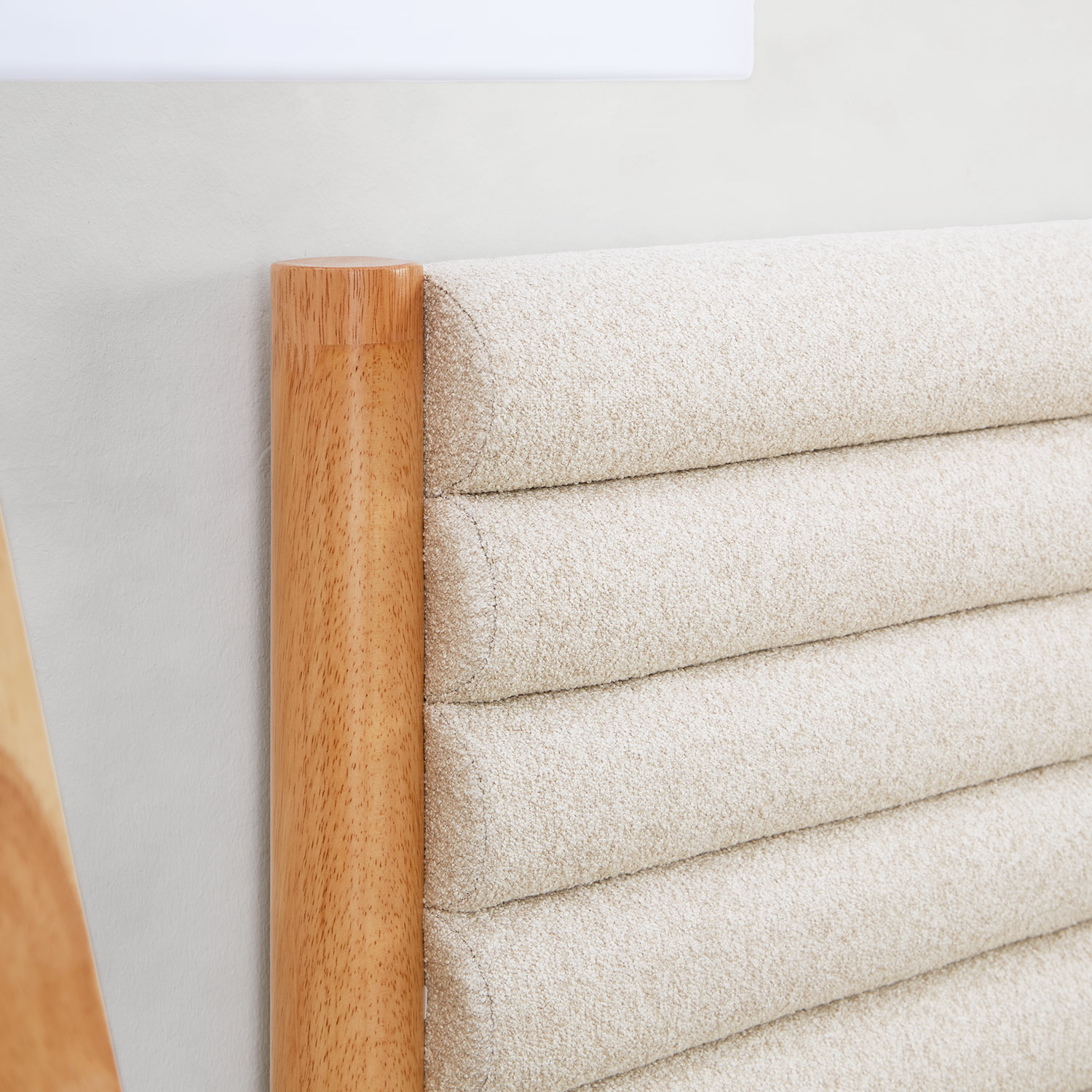 Small Double Bed 140x200 cm with Mattress Wooden Bed Bouclé Beige Upholstered Bed with Slatted Frame Fabric Bed Frame