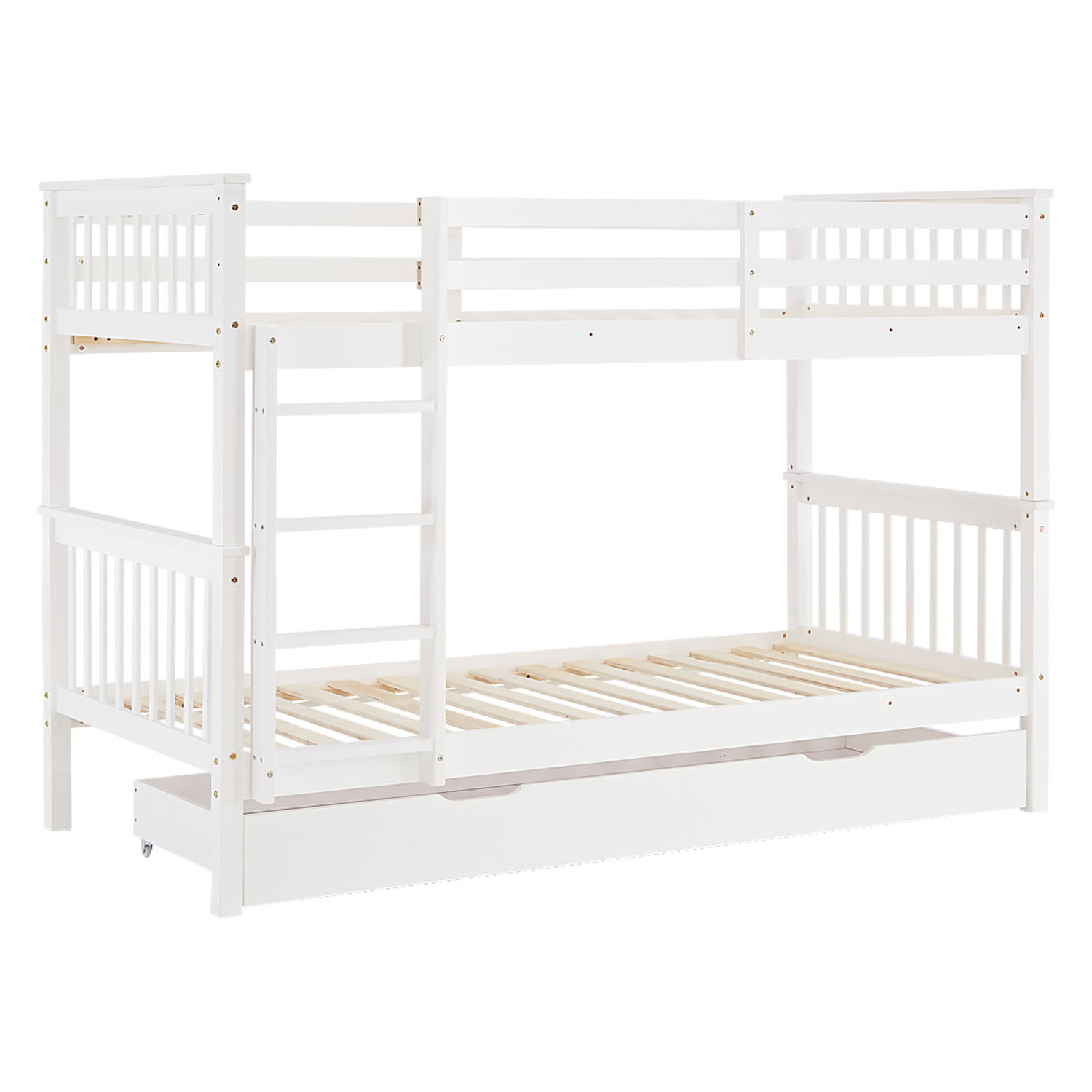 Bunk Bed 90x200 cm White | Kids Bed with Mattress | Storage | Fall Protection | Convertible | Massif pine wood