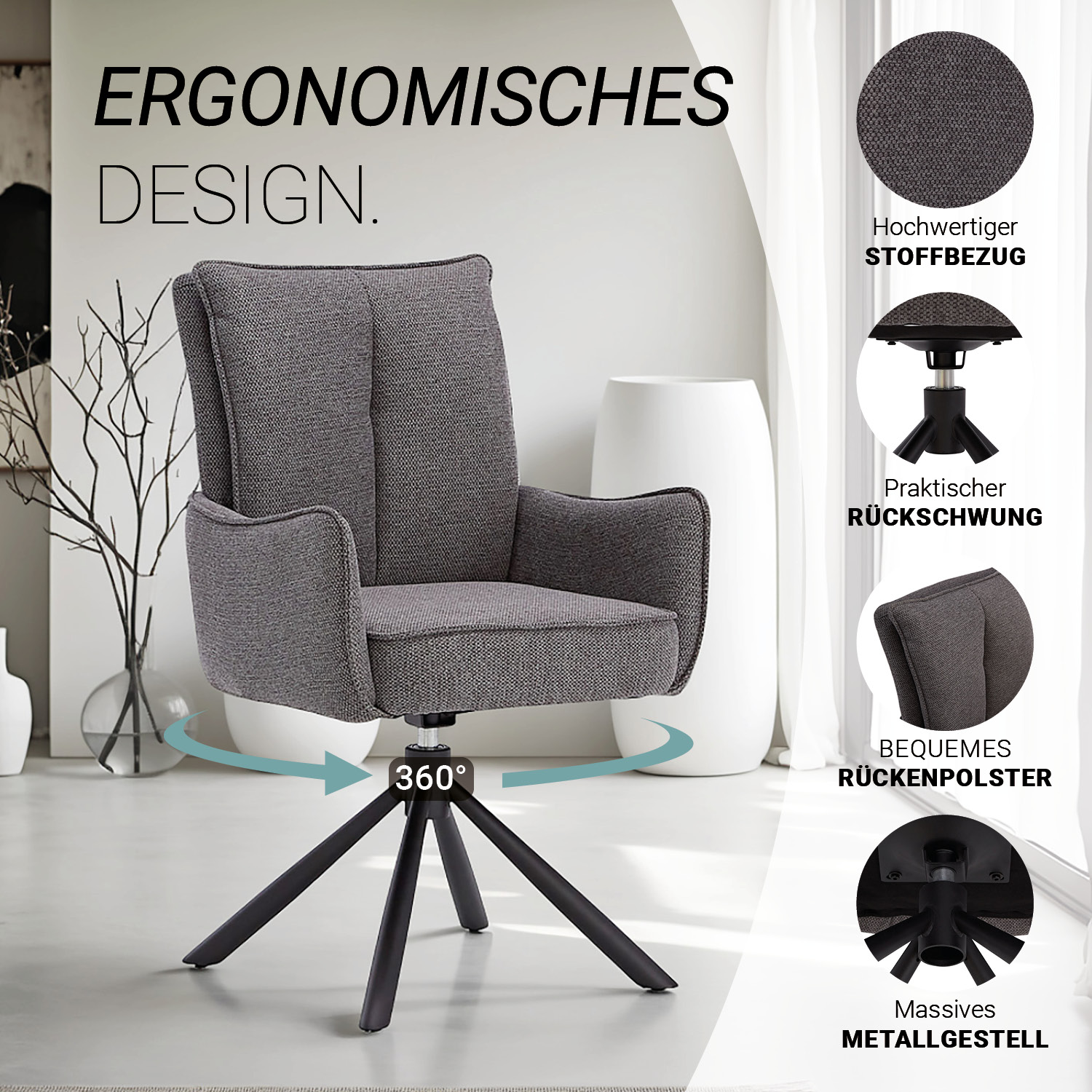 Modern Dining Table 200x100 cm Brown Black with 6 Dark Grey Fabric Chairs Dining Room Table 8 Seater Industrial Look