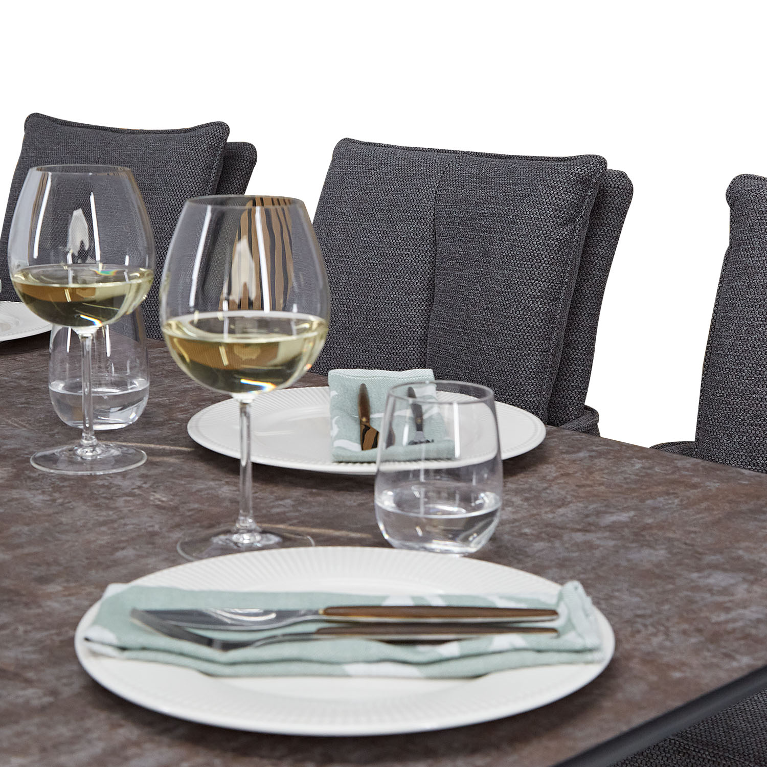 Modern Dining Table 200x100 cm Brown Black with 6 Dark Grey Fabric Chairs Dining Room Table 8 Seater Industrial Look