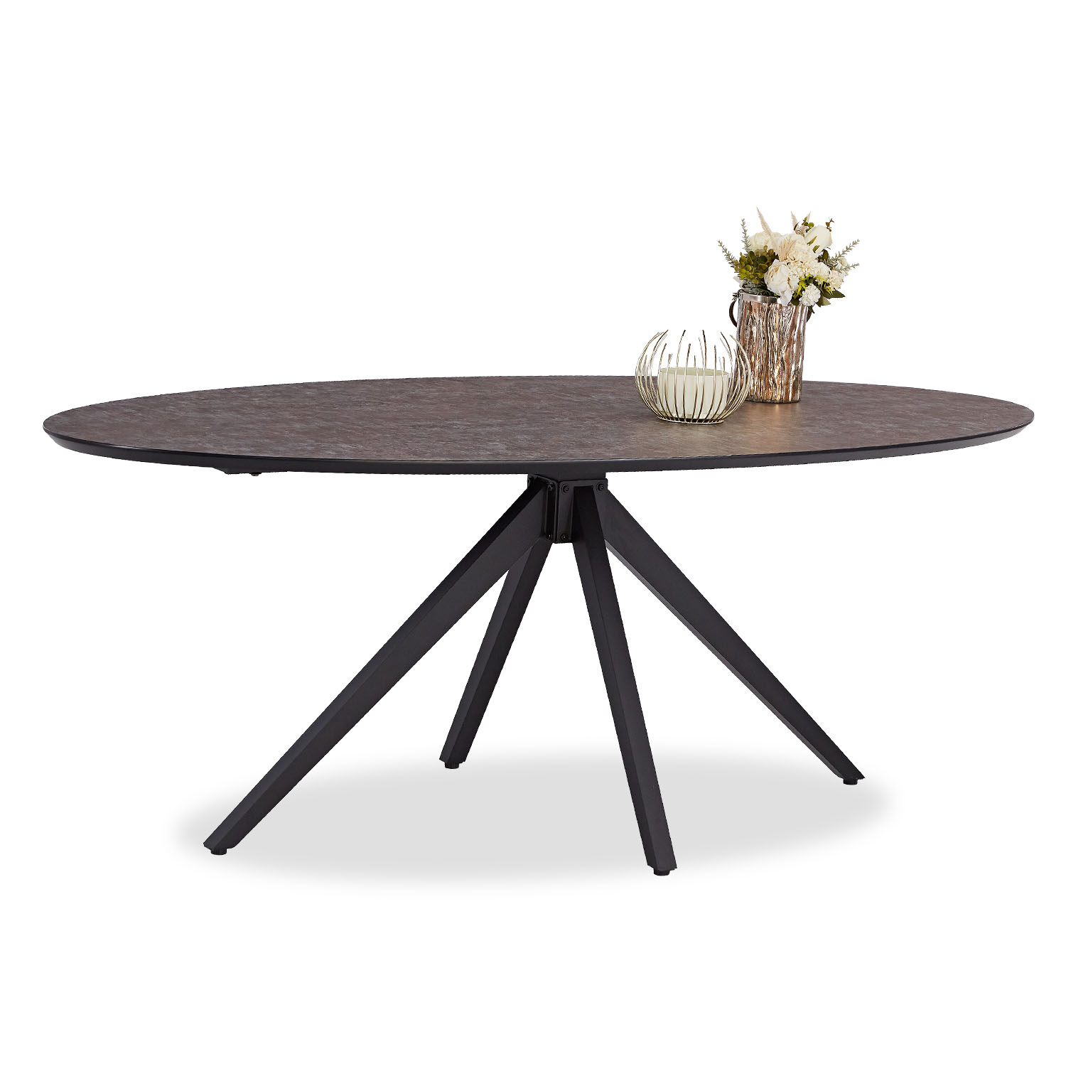 Modern Dining Table Oval Brown Black with 4 Bouclé Leather Chairs Dining Room Table 8 Seater Industrial Look