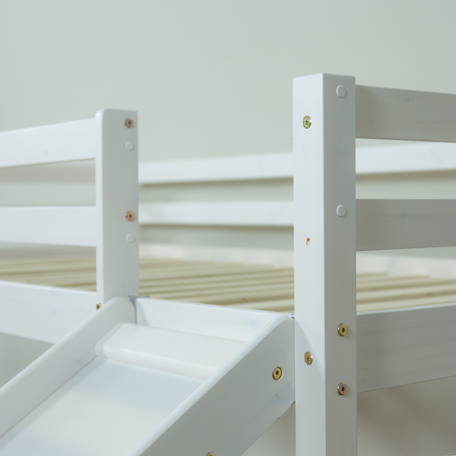 Loftbed with Slide 90x200 cm Mattress Tower Bunk bed Childrens bed Solid Pine Wood Curtain Tunnel Grey Stars Slats