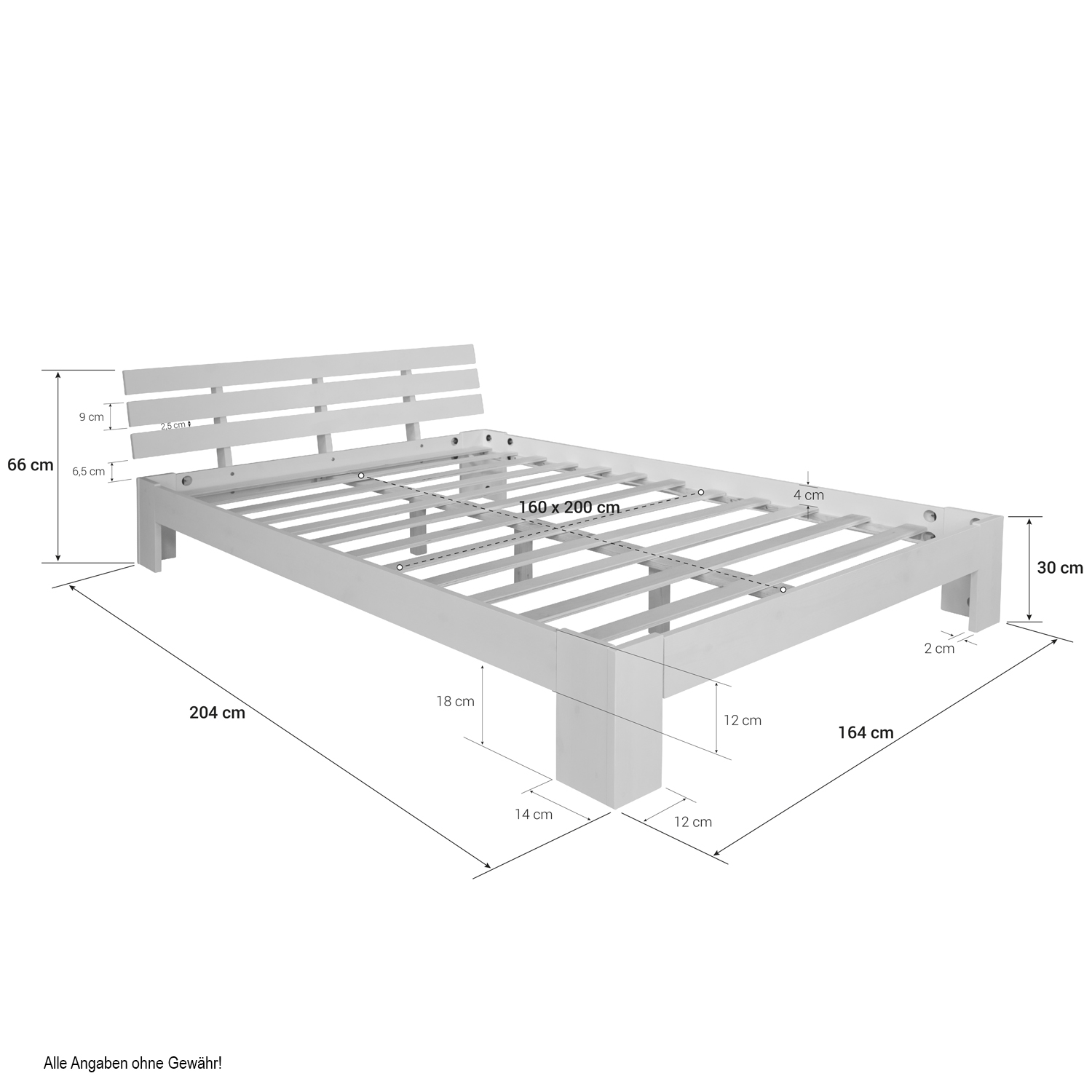 Wood Bed 160x200 cm White | Double Bed | with Slatted Frame | Solid | Kids Youth Guest Bedroom Wooden bed 90 120 140 160 180 cm white natural or grey double bed futon bed frame solid wood single bed