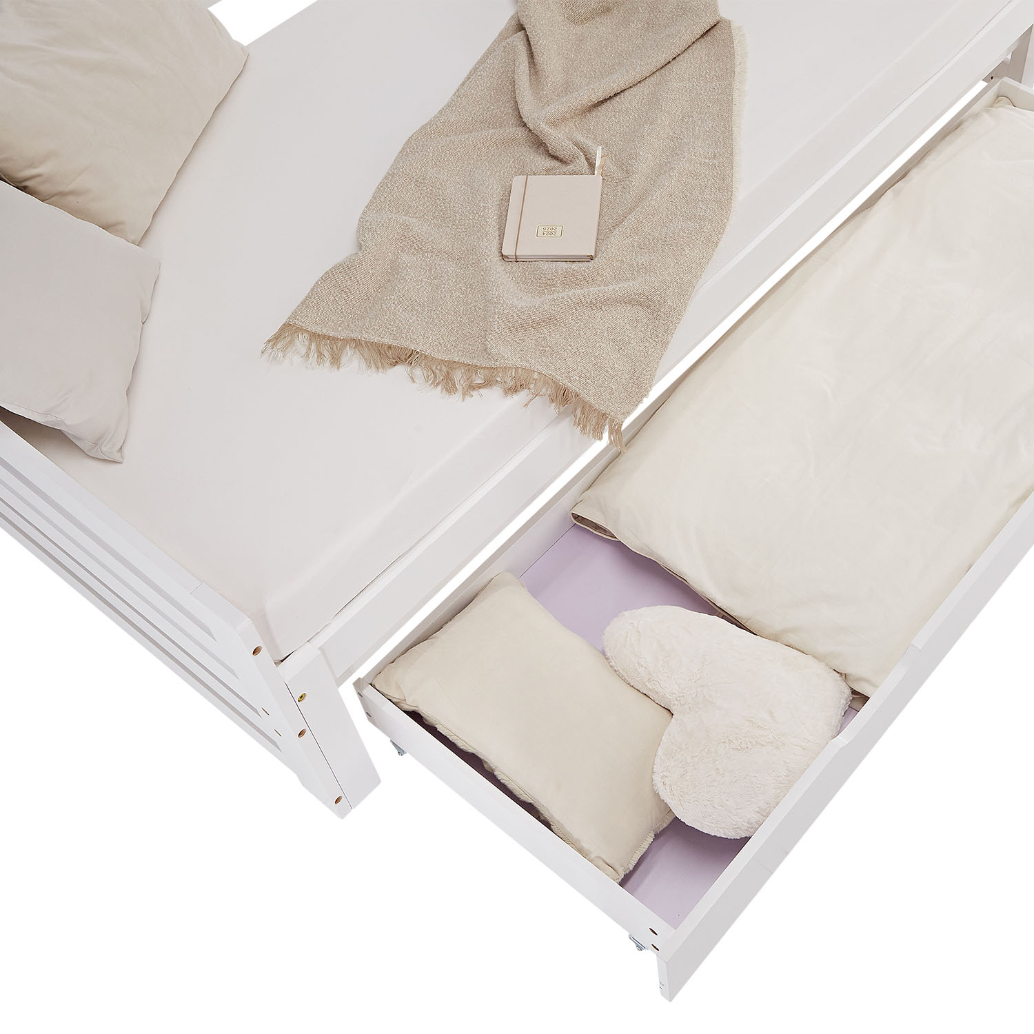 Gästebett Holzbett 90x200 cm Weiß Stauraum Tagesbett ausziehbar Jugendbett Ausziehbett Bett mit Bettkasten Matratze