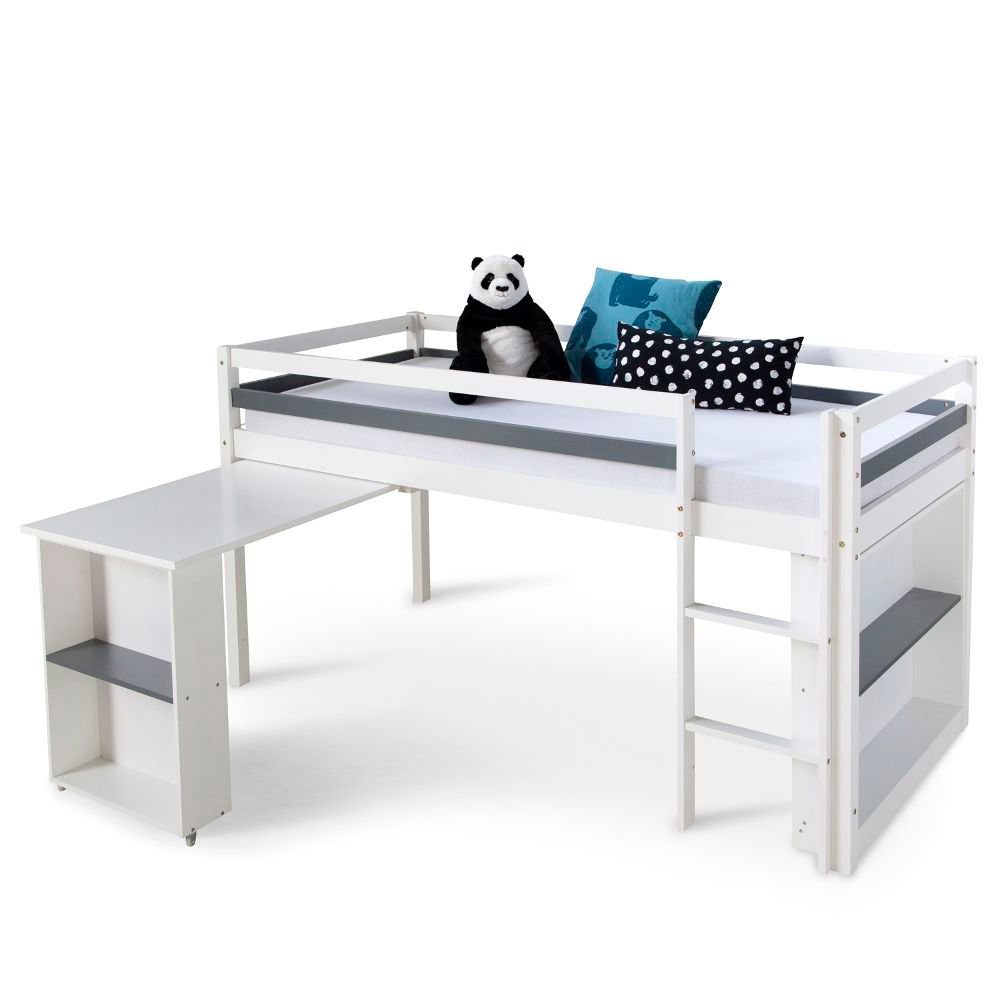 Loft Bed Kids 90x200 cm White with Desk | with Shelf | with Slatted Frame