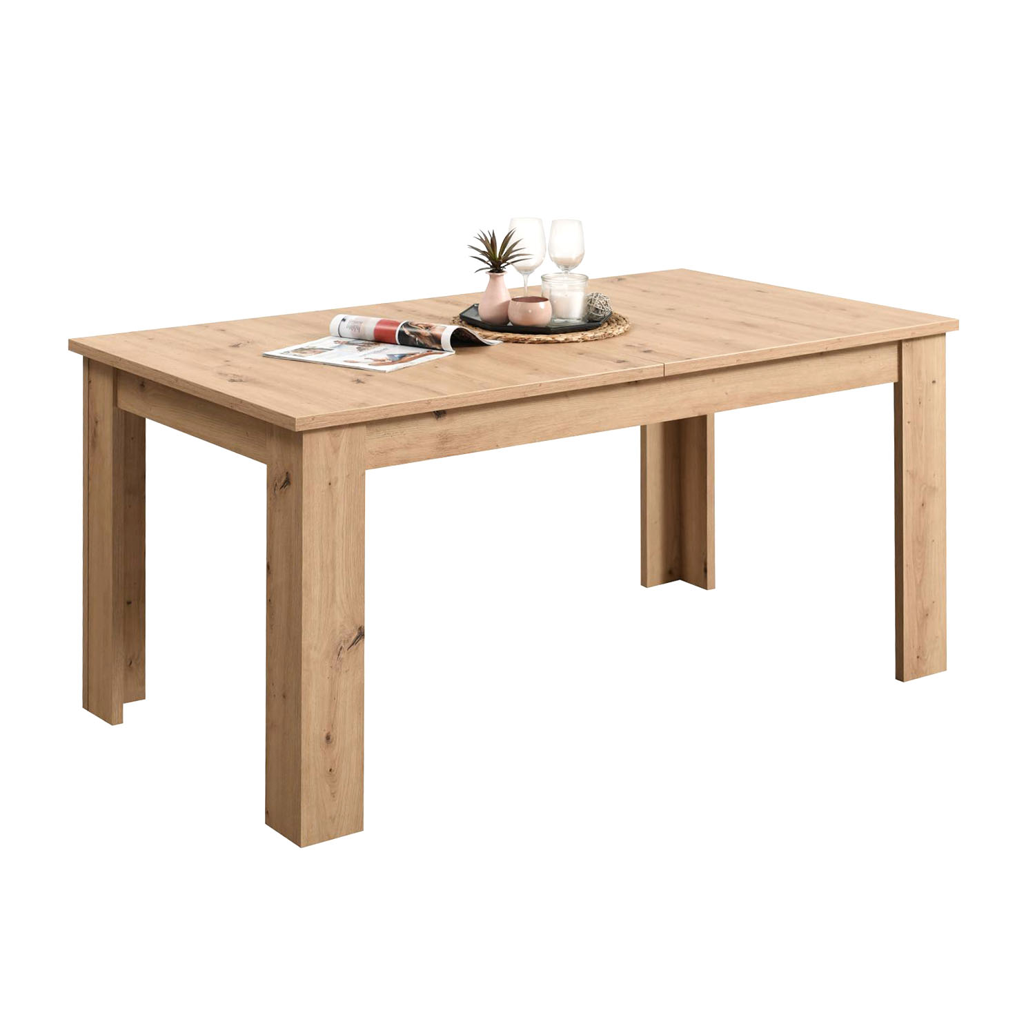 Modern Dining Table Wood Oak 160x90 cm with 4 Beige Bouclé Chairs Dining Room Table Natural Wooden Table