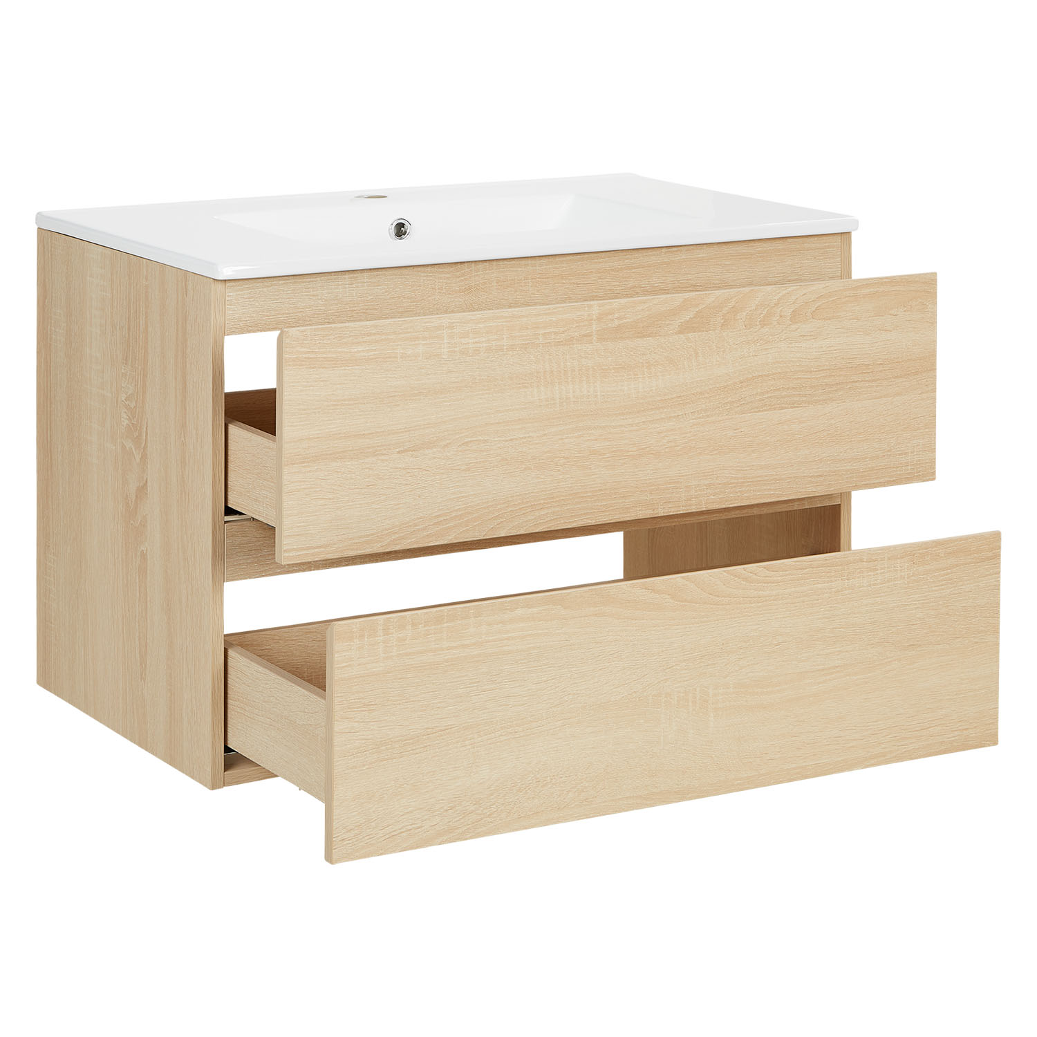 Bathroom cabinet 80 cm Natural Wood Oak Storage Vanity unit Bathroom furniture Sink unit Washroom wall cabinet 